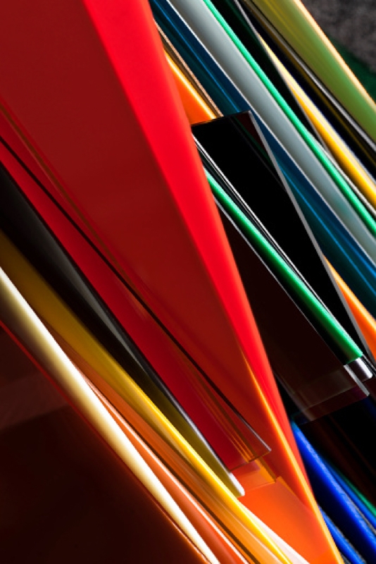 Abstract work of multi colored acrylic boards