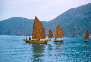 Junks In Hong Kong Harbour