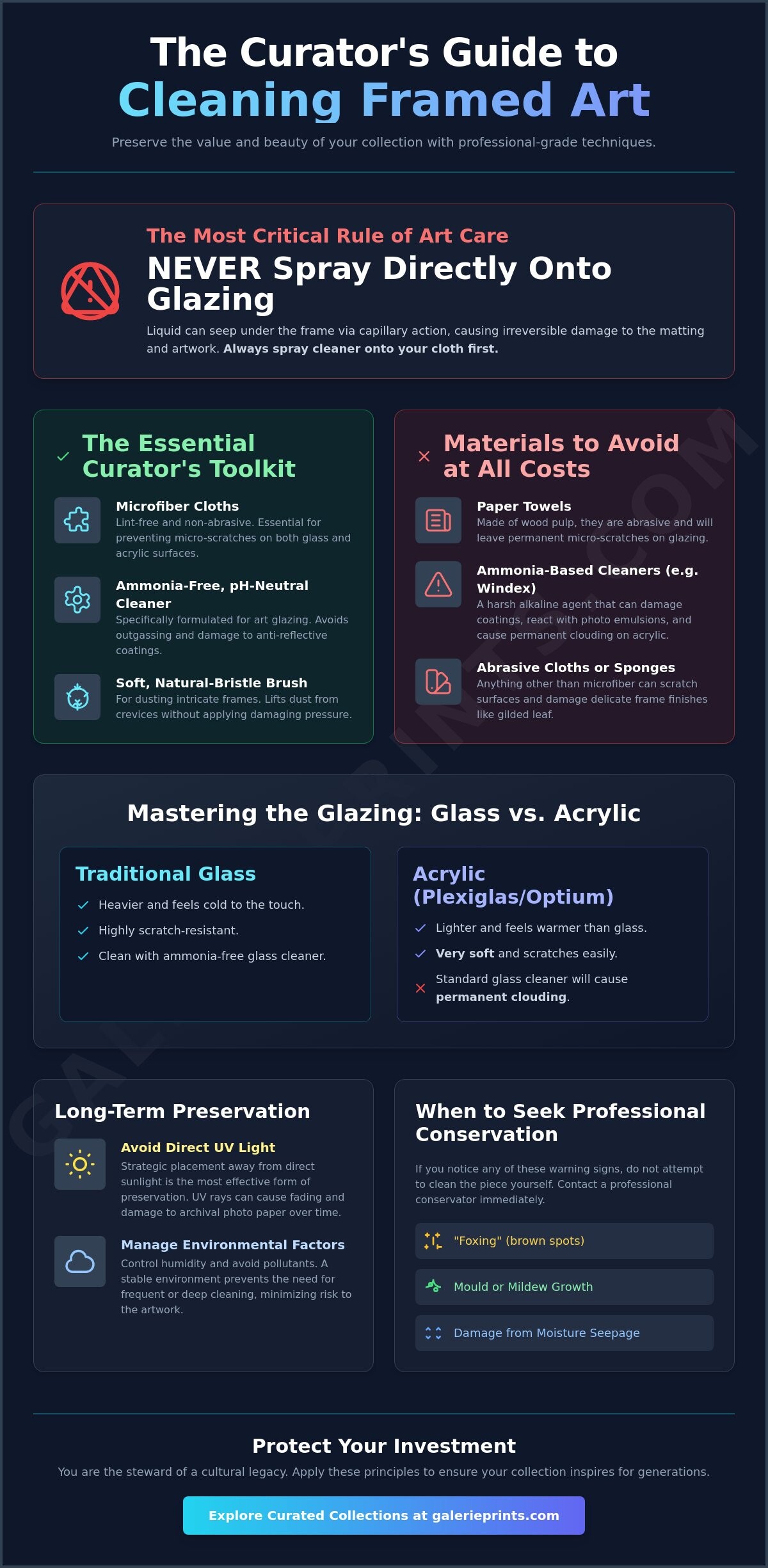 The Curator’s Guide: How to Clean and Preserve Framed Fine Art - Infographic